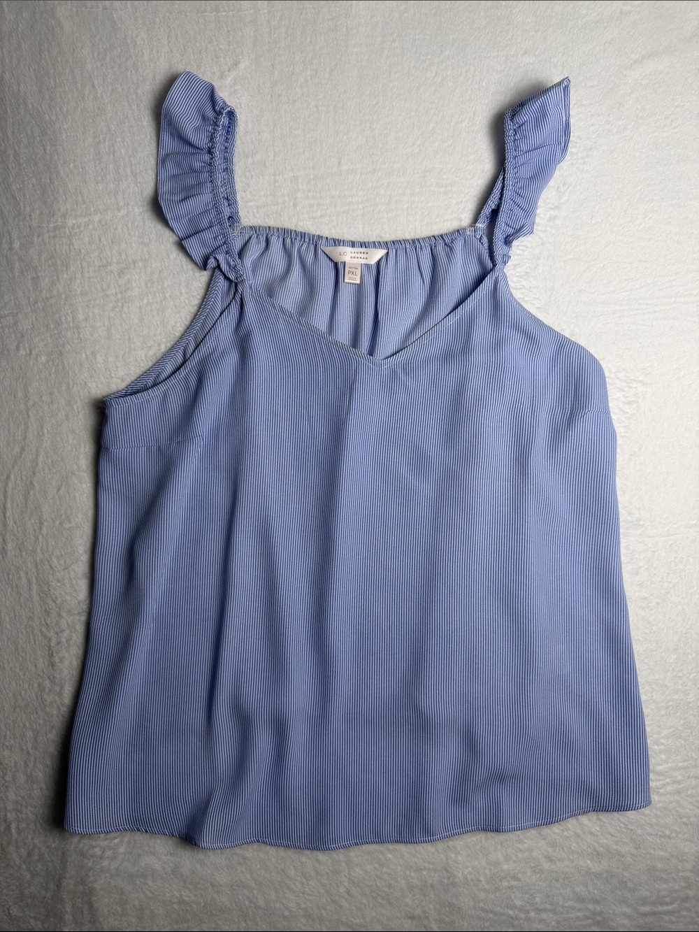 Light Blue Ruffle Strap V-Neck Tank Top